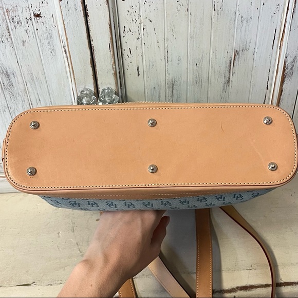 Dooney and Bourke Light Blue and Tan Leather Monogram Tote with Matching Wallet - Picture 3 of 5